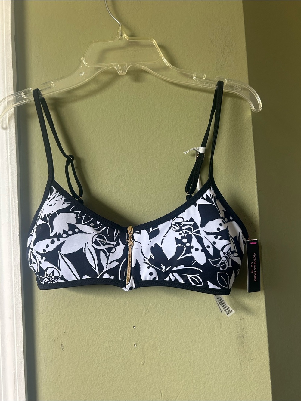 NWT Victoria's Secret Black & White Floral Zip-Front Bralette Sz S/P